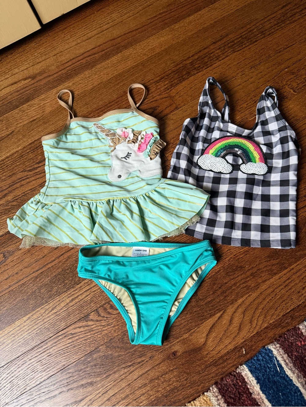 2 swim tankinis and turquoise bottom. Size 6/6X
